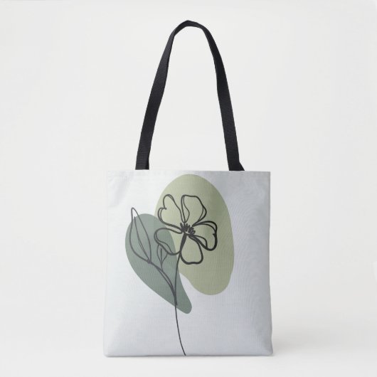 Whimsical Groene & Blauwe Bloemen met Speels Ontwe Tote Bag (Voorkant)