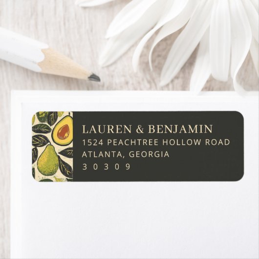 Whimsical Groene Botanische Fruit Illustratie Etiket (Insitu)