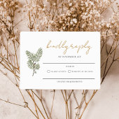 Whimsical Groene en Gouden Pijnstok Bruiloft RSVP