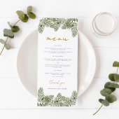Whimsical Groene en Gouden Pijnstok Bruiloften Menu