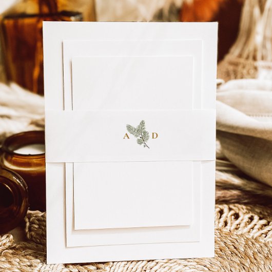 Whimsical Groene en Gouden Pine Cone Bruiloft Uitnodigingen Wikkel