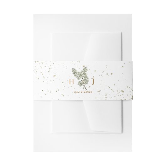 Whimsical Groene en Gouden Pine Cone Bruiloft Uitnodigingen Wikkel (Voorkant Voorbeeld)