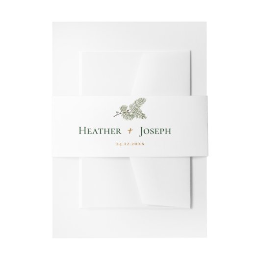 Whimsical Groene en Gouden Pine Cone Bruiloft Uitnodigingen Wikkel (Voorkant Voorbeeld)