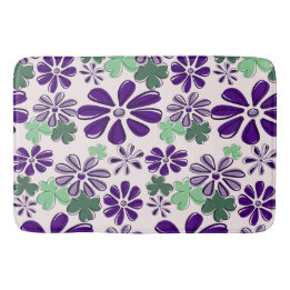 Whimsical Groene en Paarse Klaver & Flower Doodle Badmat