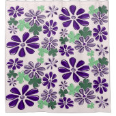 Whimsical Groene en Paarse Klaver & Flower Doodle Douchegordijn (Voorkant)
