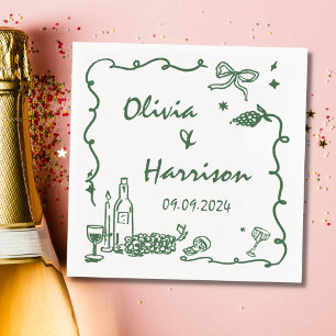 Whimsical Groene Hand Getrokken Bruiloft Servet