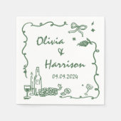 Whimsical groene handgetekende trouw servet (Voorkant)