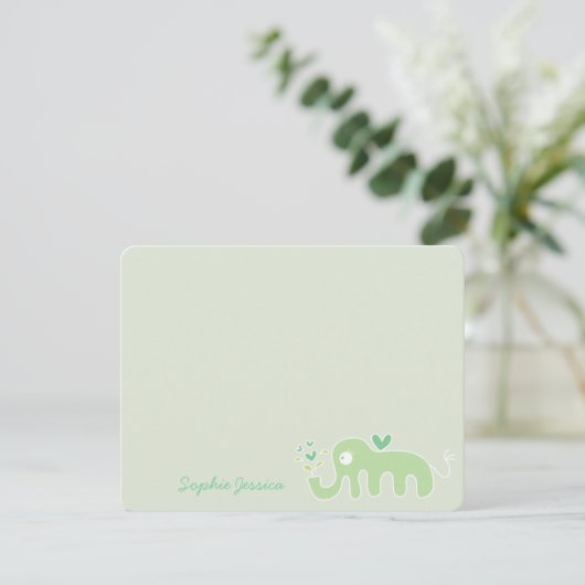 Whimsical Groene Olifant Liefde Jongen Meisje Baby Bedankkaart (Staand voorkant)