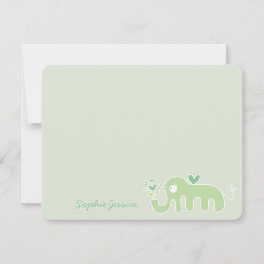 Whimsical Groene Olifant Liefde Jongen Meisje Baby Bedankkaart (Voorkant)