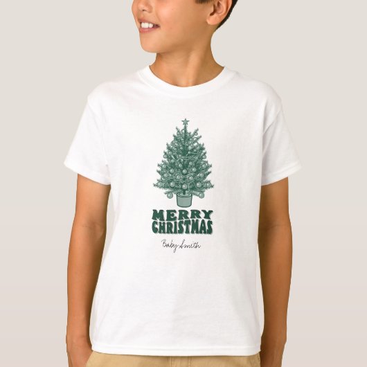 Whimsical  Groene Retro Kerstboom T-shirt (Voorkant)