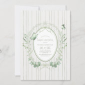 Whimsical Groene Vintage Baby Shower Uitnodiging (Voorkant)