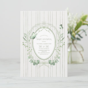Whimsical Groene Vintage Baby Shower Uitnodiging