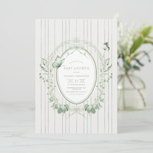 Whimsical Groene Vintage Baby Shower Uitnodiging (Staand voorkant)