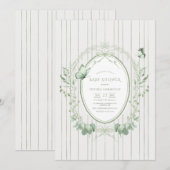 Whimsical Groene Vintage Baby Shower Uitnodiging (Voorkant / Achterkant)