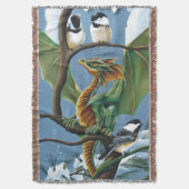 Whimsical Groene Winter Fantasie Draak Mezen Deken (Voorkant Verticaal)