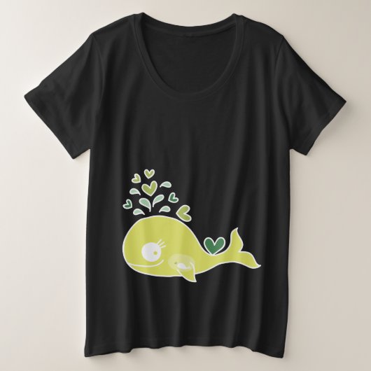 Whimsical groene zwangere mama walvis met Baby Grote Maat T-shirt (Design voorkant)