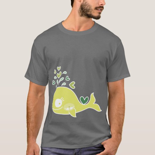 Whimsical groene zwangere walvis met tweelingbaby' t-shirt (Voorkant)