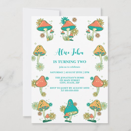 Whimsical Groovy Psychedelic Mushroom Verjaardag Kaart (Voorkant)