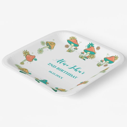 Whimsical Groovy Psychedelic Mushroom Verjaardag Papieren Bordje (Gebogen)