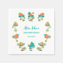 Whimsical Groovy Psychedelic Mushroom Verjaardag Servet