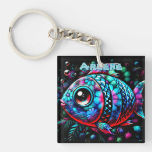 Whimsical Grote-Ogen Vis Nautilus Gepersonaliseerd Sleutelhanger