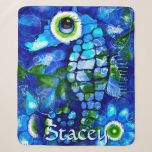 Whimsical Grote-Ogen Zeepaard Kunst Blauw Geperson Sherpa Deken
