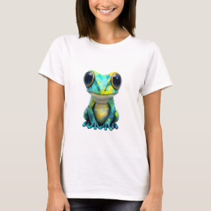 Whimsical grote-ogige geschilderde patroon kikker t-shirt