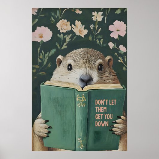 Whimsical Groundhog Reading Book Art Print (Voorkant)