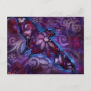 Whimsical Halloween Bat Abstract Paarse Blauw Briefkaart