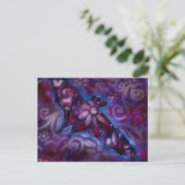 Whimsical Halloween Bat Abstract Paarse Blauw Briefkaart (Staand voorkant)