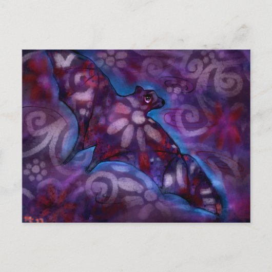 Whimsical Halloween Bat Abstract Paarse Blauw Briefkaart (Voorkant)