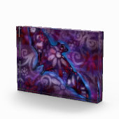 Whimsical Halloween Bat Abstract Paarse Blauw Fotoblokken (Rechts)