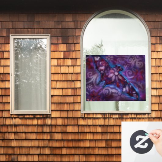 Whimsical Halloween Bat Abstract Paarse Blauw Raamsticker (Huis Raam)