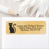 Whimsical Halloween Black Cat en Shaded Oranje Etiket (Insitu)