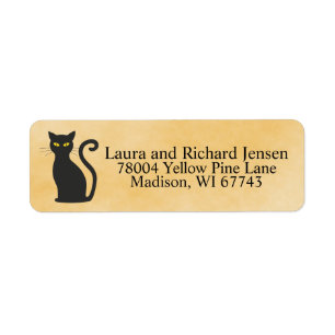 Whimsical Halloween Black Cat en Shaded Oranje Etiket