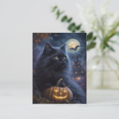 Whimsical Halloween Black Cat en Volle Maan Feestdagenkaart (Staand voorkant)