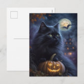 Whimsical Halloween Black Cat en Volle Maan Feestdagenkaart (Voorkant / Achterkant)