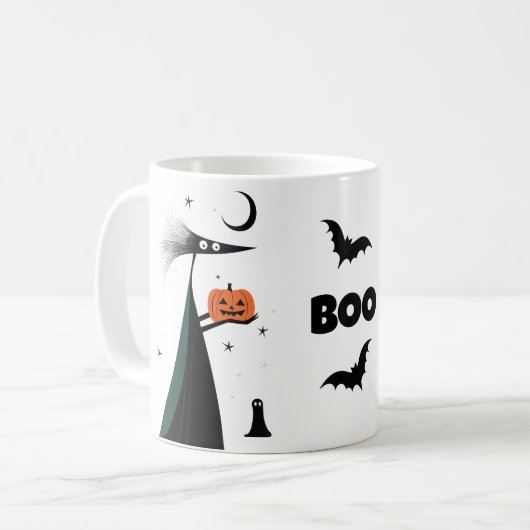 Whimsical Halloween 'BOO!' met Spooky karakter Koffiemok (Voorkant links)