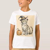 Whimsical Halloween Cat, Halloween Witchy Cat,     T-shirt (Voorkant)