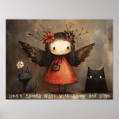Whimsical Halloween Fairy & Cats gepersonaliseerde Poster (Voorkant)