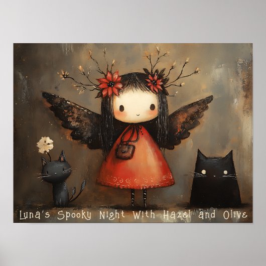 Whimsical Halloween Fairy & Cats gepersonaliseerde Poster (Voorkant)