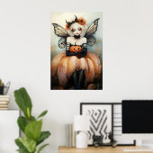 Whimsical Halloween Fairy met Pumpkin Fantasy Art Poster (Thuiskantoor)