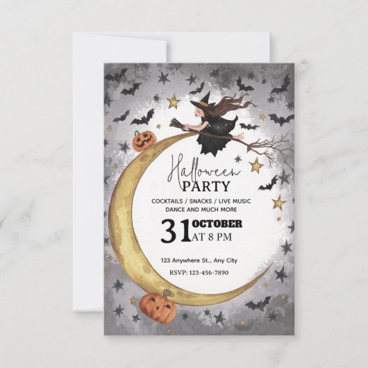 Whimsical Halloween-feestuitnodiging – Bewerkbaar Kaart (Voorkant)