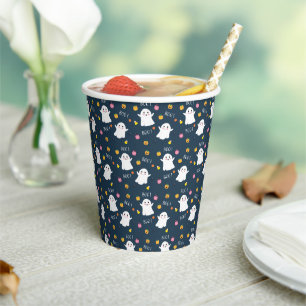 Whimsical Halloween Geesten Patroon Donkerblauw Papieren Bekers