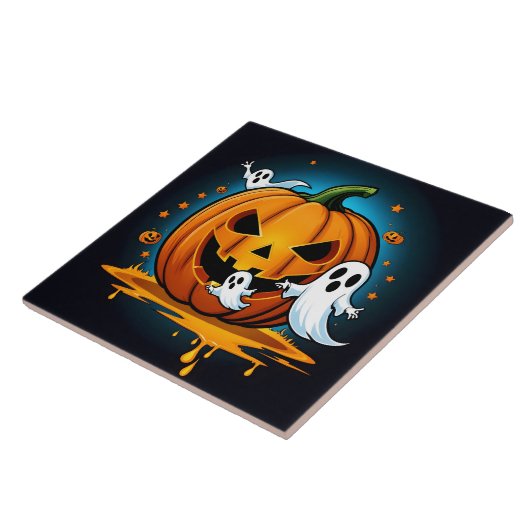 Whimsical Halloween geesten rond een spookachtige Tegeltje (Zijkant)