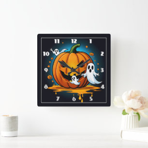 Whimsical Halloween geesten rond een spookachtige Vierkante Klok