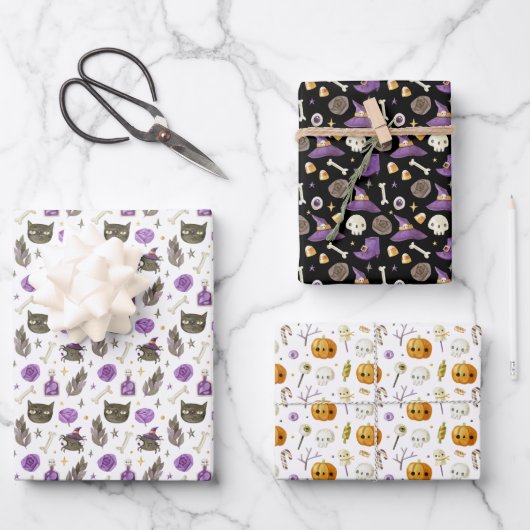 Whimsical Halloween Gift Wrapping Paper 3 Pack (Voorkant)