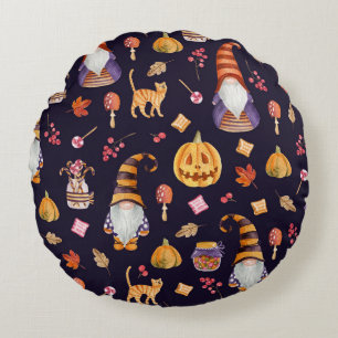 Whimsical Halloween: Gnomen & Pompoenen Rond Kussen