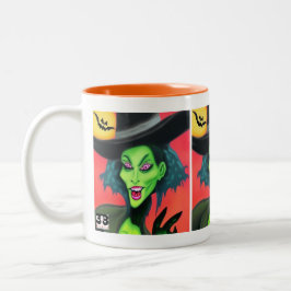 Whimsical Halloween Heks Tweekleurige Koffiemok