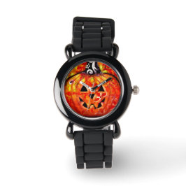 Whimsical Halloween Jack O Lantern Bloemen Sinaasa Horloge